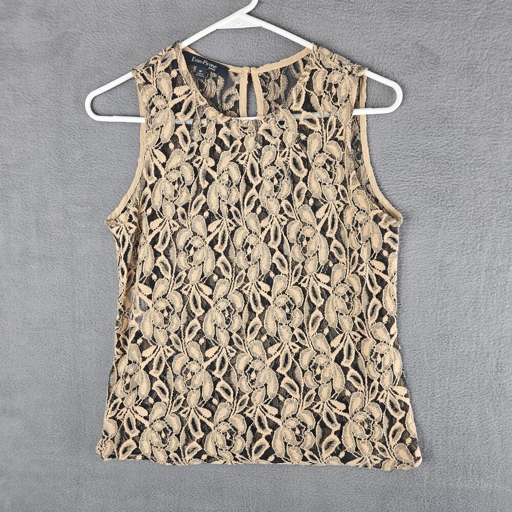 Evan Picone Lace‎ Beige Black Sleeveless Top Indie Fairygrunge Size 8 Petite